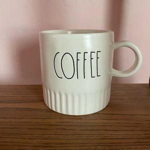 Rae Dunn Mug Drink Coffee Cup Large Embossed Ribbed Script White Magenta Artisan